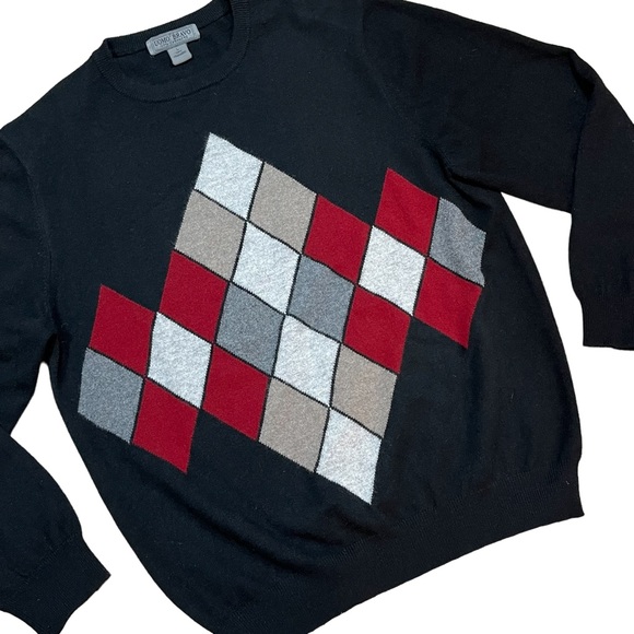 Men’s Uomo Bravo Cashmere Sweater Black Argyle Crew Neck Long Sleeve Pullover - Picture 11 of 11